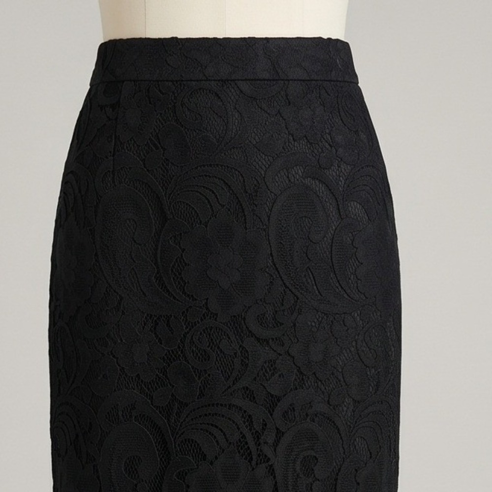 Chico's 2.5 Black Floral Lace Pencil Skirt Lined Short Side‎ Zip L/XL